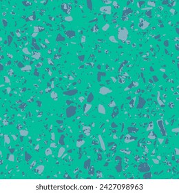 Granito tiles of recycled glass, natural stone, quartz, marble chips, cement and concrete. Art deco and modern design. Kitchen vintage surfaces. Abstract seamless pattern   in cyan colour.