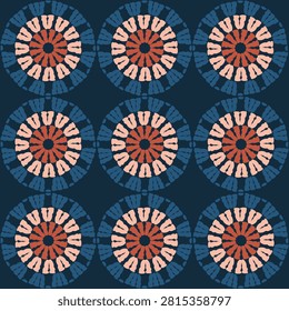 Granny circle crochet seamless pattern, retro handmade style vector illustration.