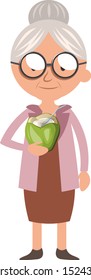 Granny with cocktail, illustration, vector on white background.