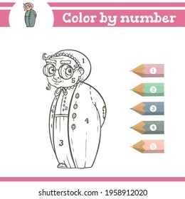 Granny Color by numbers. Coloring page for preschool children. Learn numbers for kindergartens and schools. Educational game.