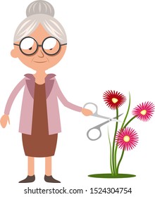 Granny Schnittblumen, Illustration, Vektorgrafik auf weißem Hintergrund.