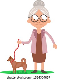 Granny with dog, illustration, vector on white background.