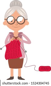 Granny Doing Knitwork Illustration Vector On Stock Vector (Royalty Free ...