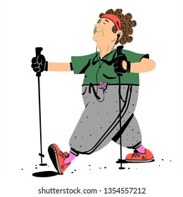 Нappy Granny doing sports, Nordic Walking