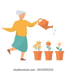 granny enjoy watering her flowers