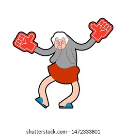 Granny fan with foam arm. grandmother Fanatic isolated vector illustration