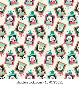 Granny in the frame. Vector illustration of seamless pattern.