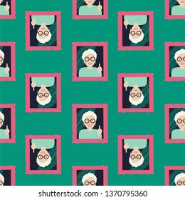 Granny in the frame. Vector illustration of seamless pattern.