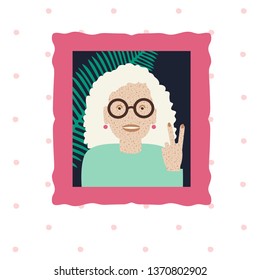 Granny in the frame. Vector illustration of seamless pattern.