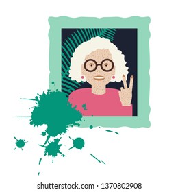 Granny in the frame. Vector illustration of seamless pattern.