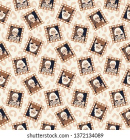 Granny in the frame. Vector illustration of seamless pattern.