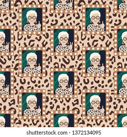 Granny in the frame. Vector illustration of seamless pattern.
