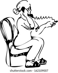 a granny with glasses talking on the phone