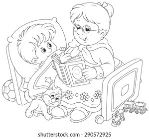 Granny and grandson reading fairytales