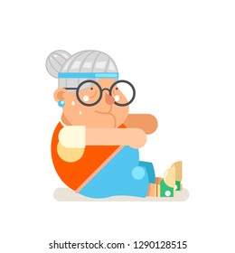 Granny healthy activities fitness adult old age woman character cartoon flat design vector illustration