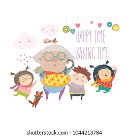 Granny and her grandchildren with cake