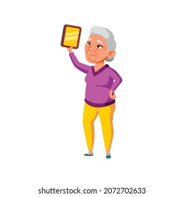 Granny Holding Photo Frame In House Cartoon Vector. Granny Holding Photo Frame In House Character. Isolated Flat Cartoon Illustration