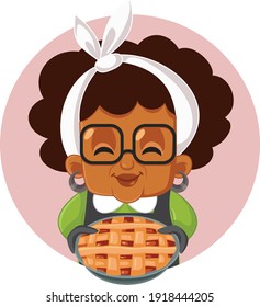 Granny Holding a Pie Vector Cartoon. Cute senior female home cook with delicious baked tart
