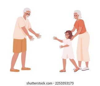 Granny introducing granddaughter to grandpa semi flat color vector characters. Editable figures. Full body people on white. Simple cartoon style illustration for web graphic design and animation