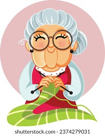 
Granny Knitting a Scarf Vector Handmade Concept Illustration
Grandmother. Senior old grandmother crocheting a textile piece 
