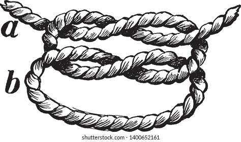 Granny Knot ist ein Bindungsknoten, mit dem ein Seil oder eine Linie um ein Objekt, eine Vintage-Linie gezogen oder eine Gravierungsgrafik erstellt wird.
