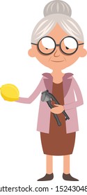 Granny with lemon, illustration, vector on white background.