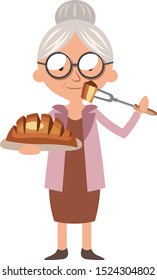 Granny with meat, illustration, vector on white background.