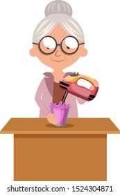Granny mixing, illustration, vector on white background.
