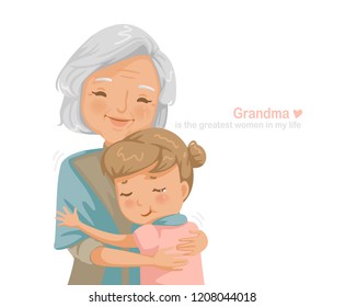 
La abuela y la sobrina se abrazan. sonriendo feliz. La relación familiar es el concepto de seguro para las personas mayores y la educación de sus hijos. Diseño de tarjeta Imágenes y mensajes en lugar de amor.