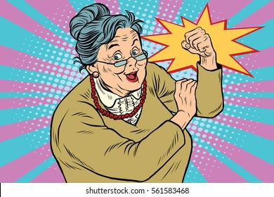 Granny old lady We can do it. Pop art retro vector illustration