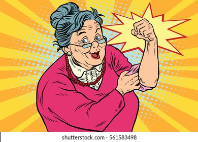 Granny old lady We can do it. Pop art retro vector illustration