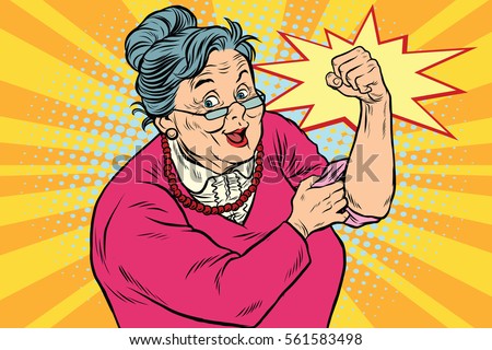 Granny old lady We can do it. Pop art retro vector illustration