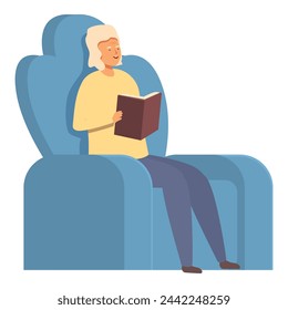 Granny reading book icon cartoon vector. Play visit family. Happy age