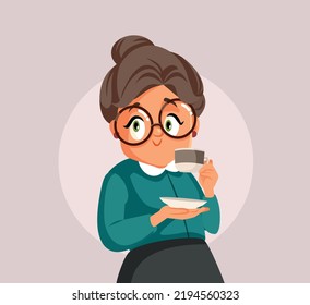 
Granny Relaxing with a Cup of Coffee Vector Cartoon Illustration. Elderly woman with teacup sipping a healthy refreshing beverage
