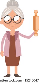 Granny with rolling pen, illustration, vector on white background.