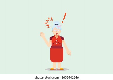 A granny with shock expression, unique Chinese character. Simple vector illustration, this illustration can use as a sticker also. 