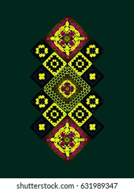 Granny square. Decor for clothes. Trendy pattern. Knitted wear. Folk art motif with flowers. Vector illustration