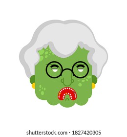 Granny zombie head isolated. Dead green grandmother monster. scary grandma
