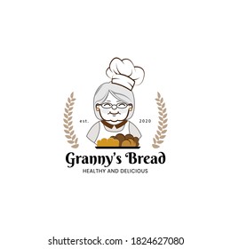 Granny's bread logo for cafe or home cooking restaurant. Pastry and bakery logotype. Vintage Retro Bakery Shop Label Sticker Logo design vector