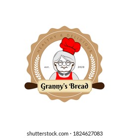 Granny's bread logo for cafe or home cooking restaurant. Pastry and bakery logotype. Vintage Retro Bakery Shop Label Sticker Logo design vector