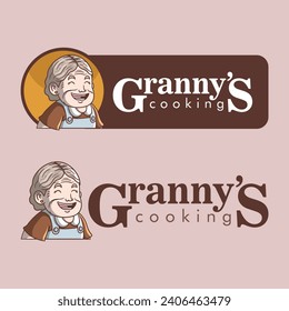 Granny's cooking vector mascot logo template. Hand drawn vector illustration.