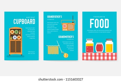 Grannys day brochure cards set. old character people template of flyear, magazine, poster, book cover, banners. grandmother and grandfather house invitation concept background. Layout modern