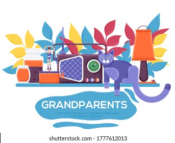 Grannys day thin line design flyer, magazines, poster, book cover, banners. Grain texture and noise effect. invitation cards concept background. Layout illustration modern slider page.
