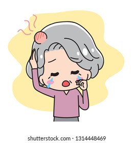 Granny's upper body with a rice paddy