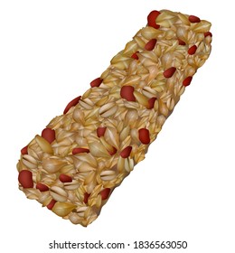 Granola bar isolated on white. Realistic healthy muesli snack with oatmeal and red berry. Vector illustration.