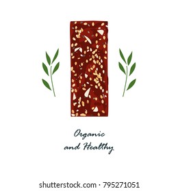 Granola Bar Isolated On White. Healthy Gluten-free And Lactosa Free Snacks With Nats And Dried Fruits. Energy Bars Vector, Organic And Healthy Food Emblem