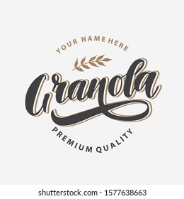 Granola  calligraphy lettering  logo template. Vector illustration. 