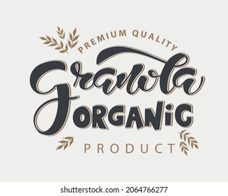 Granola  calligraphy lettering  logo template. Vector illustration. 