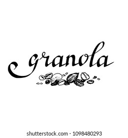 granola flaxing oat flakes illustration. lettering inscription vector