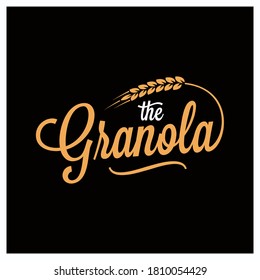 Granola lettering logo. Granola with wheat on black background